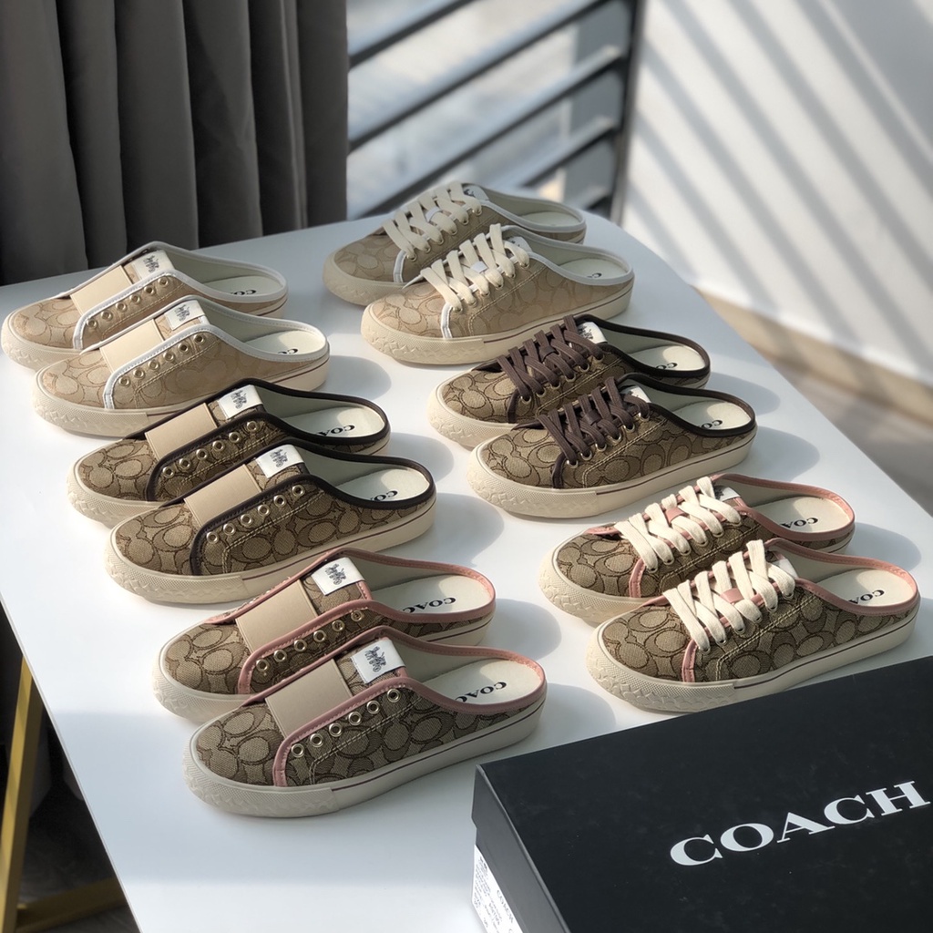 Jual New COACH Casual Shoes Lazy Shoes Half Hanging Shoes Lace up Slippers Shopee Indonesia