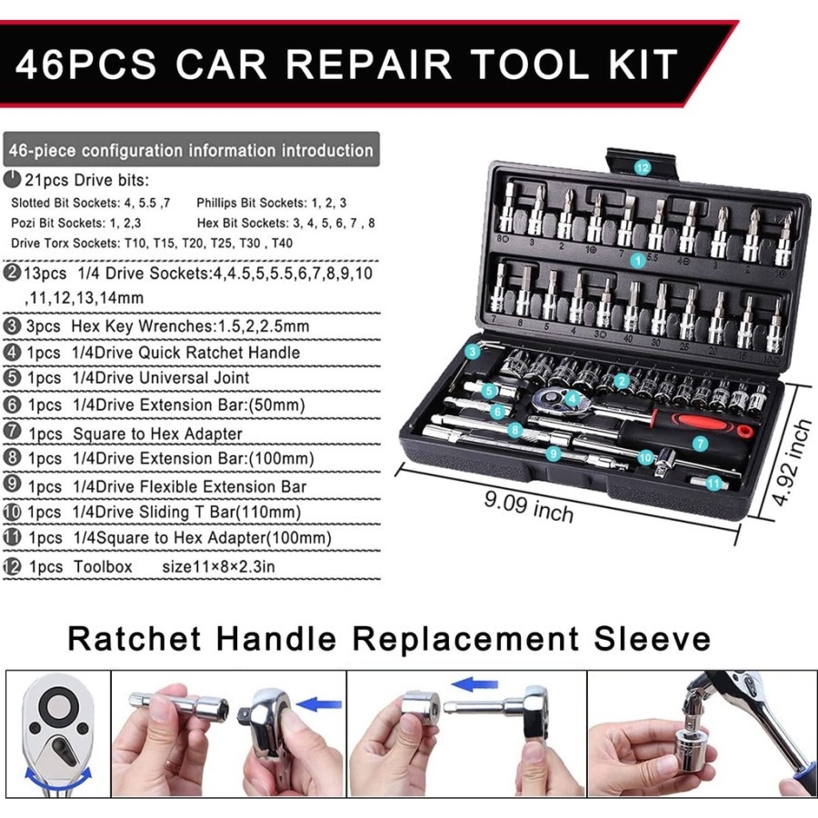 Jual IMB-D213-Kunci shock 46pcs Mobil Motor Lengkap Socket Tools Kit ...