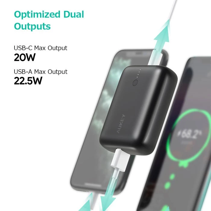 AUKEY Powerbank 10000mah PB-N83S USB C 22.5W PD 3.0 Slim Black