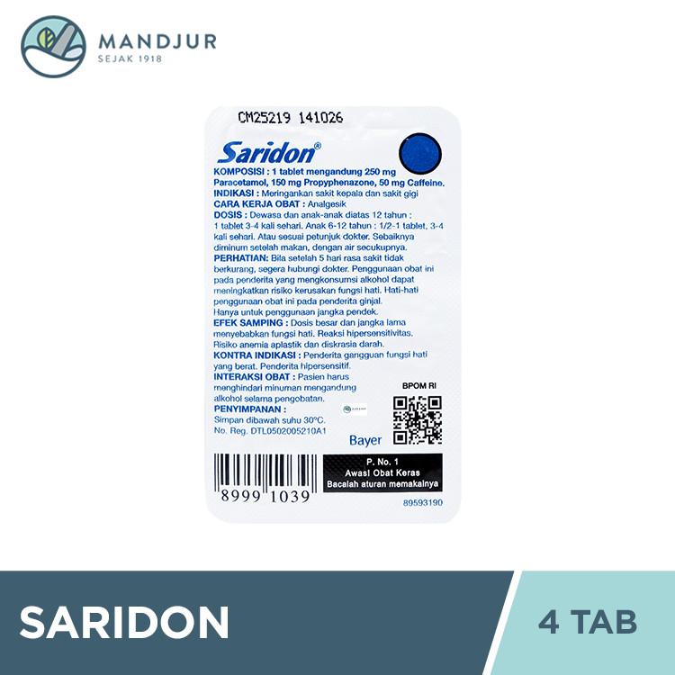Jual SARIDON 1 BLISTER @ 4 TABLET | Shopee Indonesia