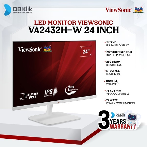 Jual LED Monitor VIEWSONIC VA2432H-W 24" 100Hz IPS FHD 1ms HDMI VGA ...