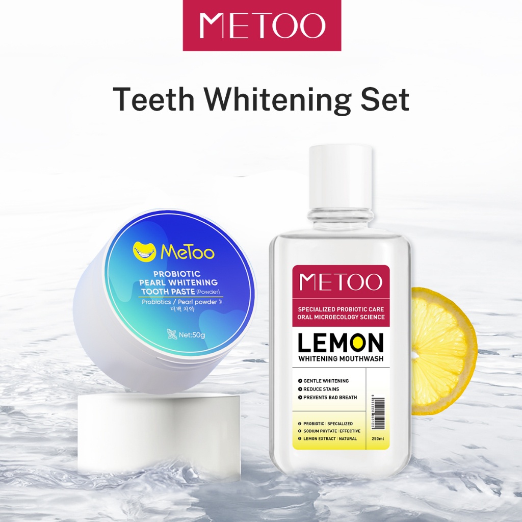 Jual COD [BPOM] MeToo Teeth Whitening Powder+ Lemon Whitening Mouthwash ...