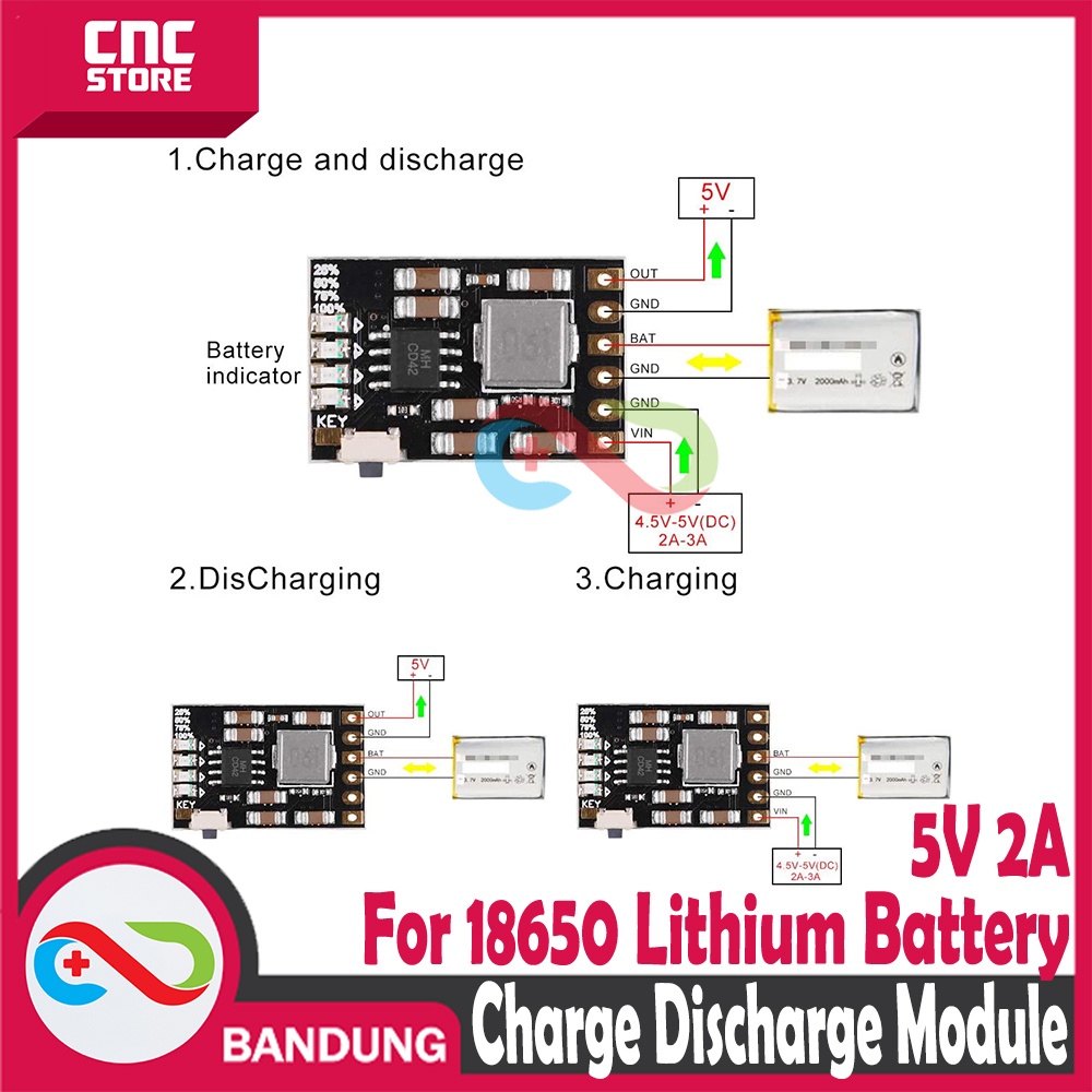 Jual CHARGE AND DISCHARGE MODULE 3.7V 4.2V 18650 LITHIUM BATTERY 5V 2A ...