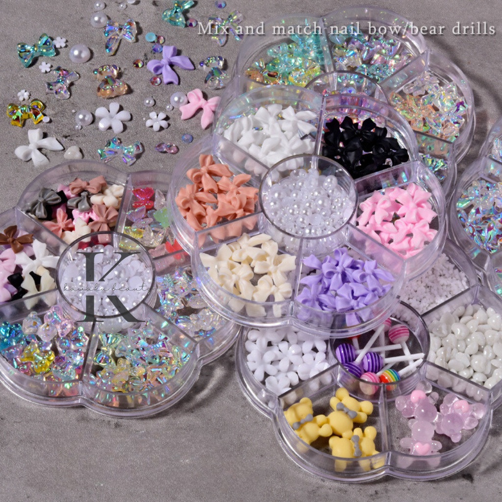 Jual Hiasan Kuku 3D Bentuk Pita Aurora Ornamen Kuku Resin Aksen Berlian