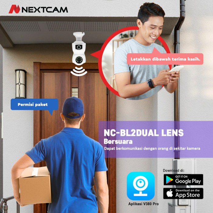 Jual Nextcam Kamera cctv Ipcam Bolam cctv Lampu Dual Lens 2.4G WiFi PTZ ...