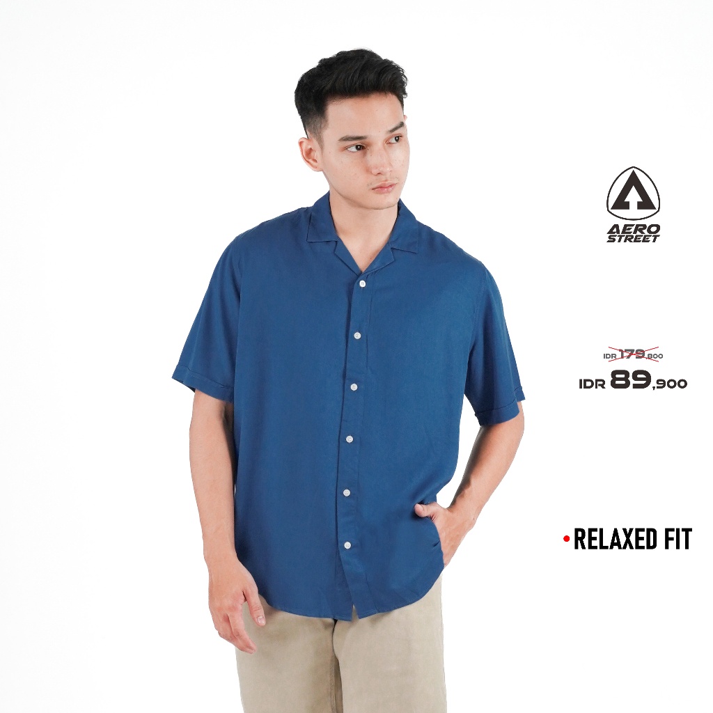 Jual Cod Aerostreet Kemeja Rayon Marva Prussian Blue Hawai Polos Cerah Qabaa Shopee Indonesia