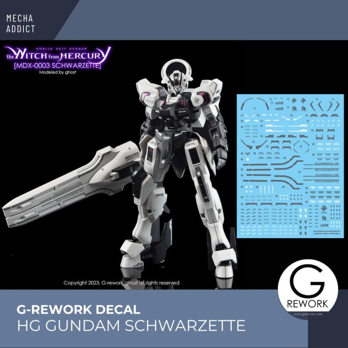 HG 1/144 Schwarzette Water Slide Decal – UV Light Reactive – For Gundam Witch From Mercury