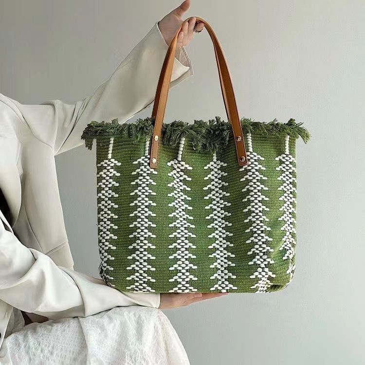 Jual [ COD ] Aroana BagTas Komuter Tote Kanvas Tas Anyaman Rumbai ...