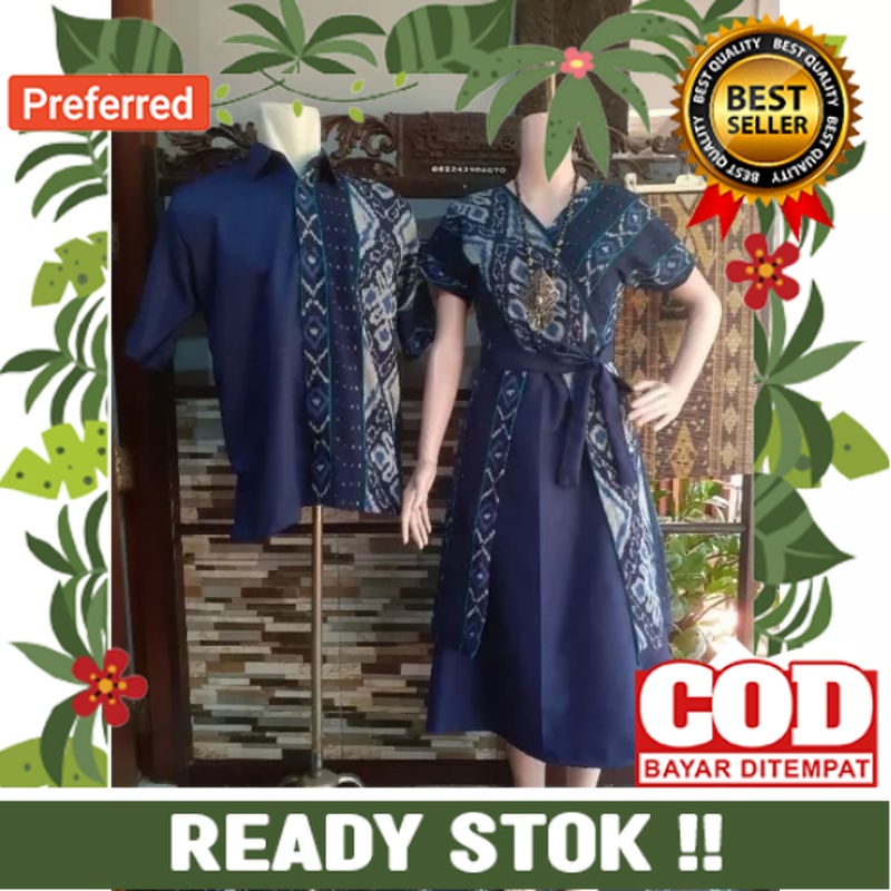 Jual SET COUPLE KEMEJA DRES TENUN BLANKET MOTIF TERBARU// DRESS BAJU