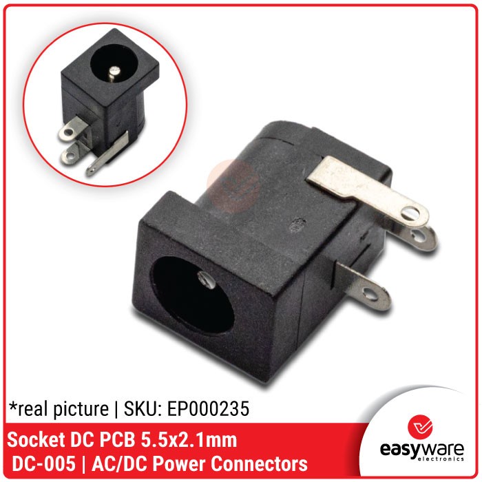 Jual DC-005 Socket DC PCB 5.5x2.1mm Female DC Power Jack Supply Socket ...