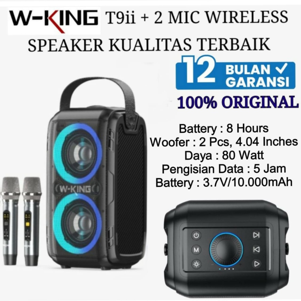 Jual WKING Speaker Karaoke T9ii 2 MIC Bluetooth Microphone Wireless