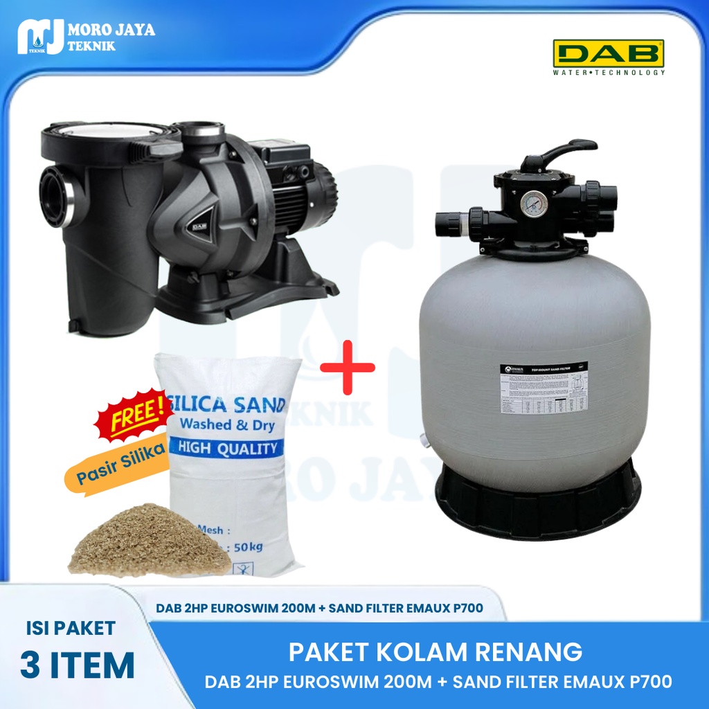 Jual Paket Kolam Renang DAB 2HP Euroswim 200M + Sand Filter EMAUX P700 ...