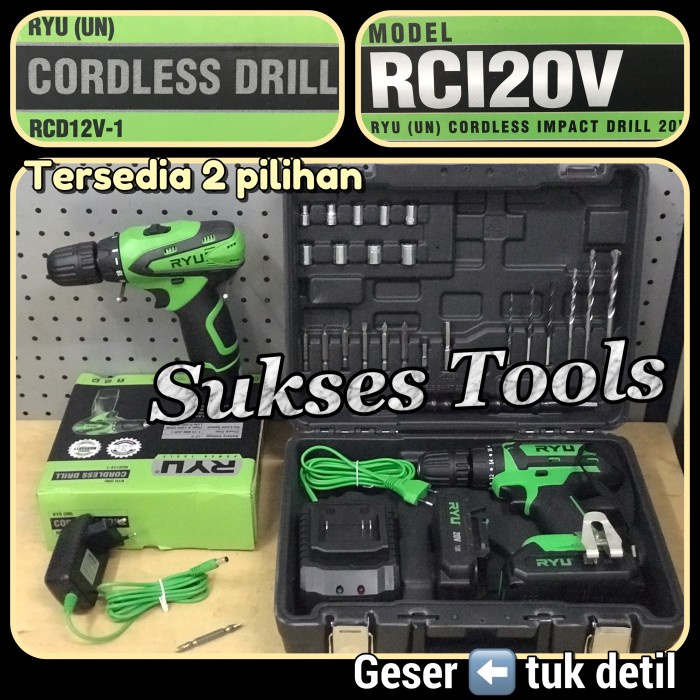 Jual Mesin Bor Baterai Ryu RCD 12V /Cordless Impact Drill RCI 20V Set ...