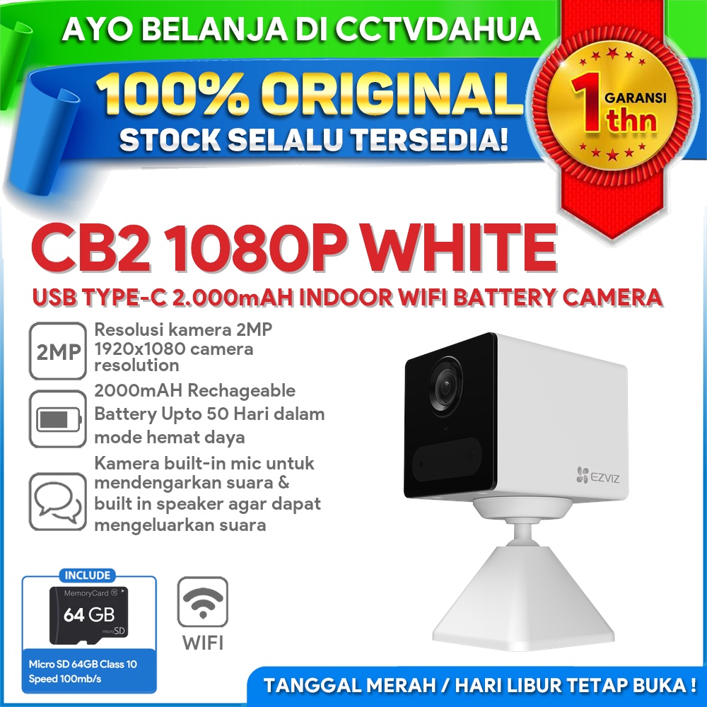 Jual EZVIZ CB2 1080P WHITE USB TYPE-C 2.000MAH INDOOR WIFI BATTERY ...