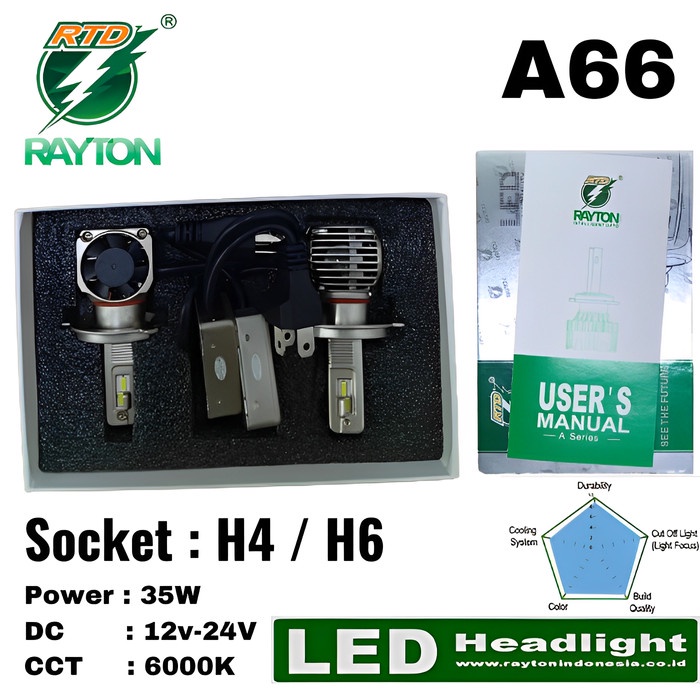 Jual Lampu Depan Motor RTD Rayton Original A66 H4 H6 White 6000k LED ...