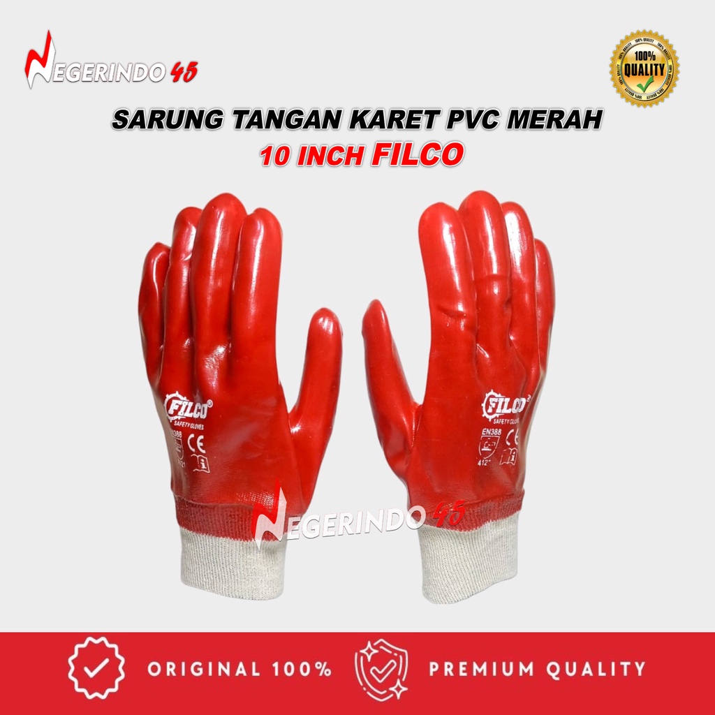 Jual FILCO SARUNG TANGAN KARET PVC MERAH 10 INCH SAFETY GLOVES CHEMICAL ...