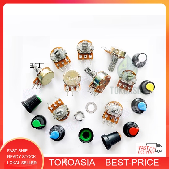 Jual potentio B1K B100K 1M 3pin shaft 15mm amplifier volume adjustable single potentiometer