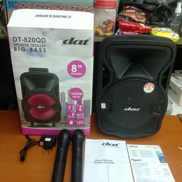 Jual Speaker Aktif Portable 2 Mic Wireless DAT DT-820QD Bluetooth ...