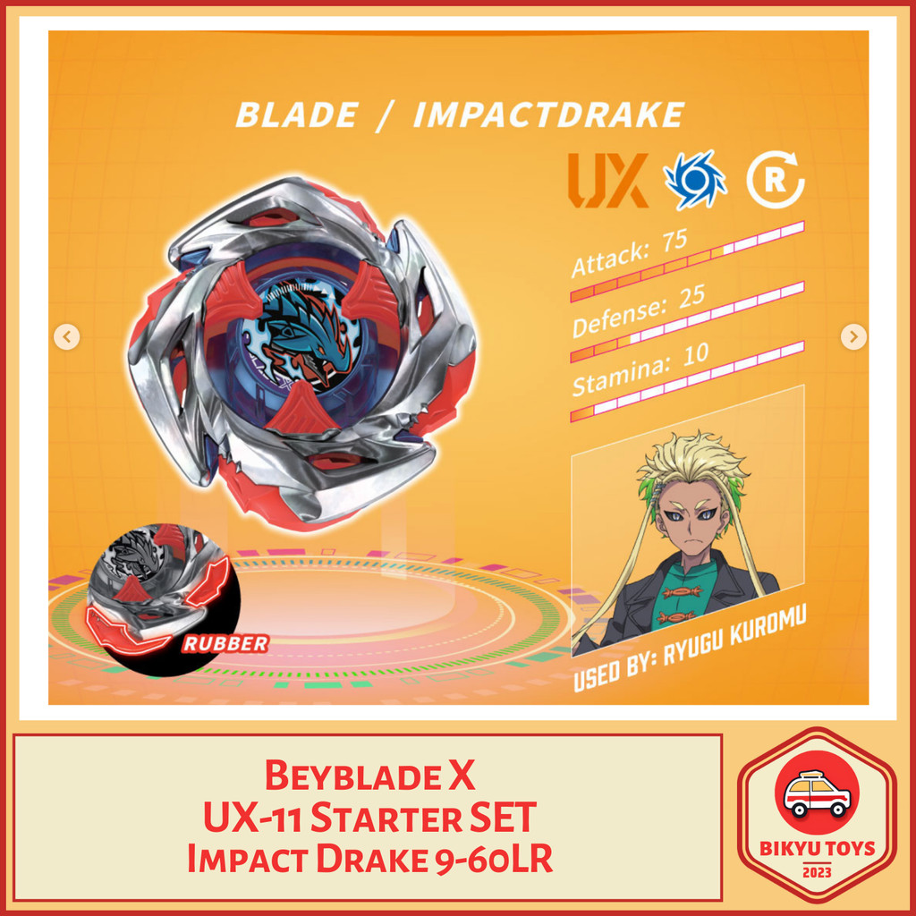 Jual Beyblade X UX-11 Impact Drake Ratchet 9-60 Bit LR Low Rush Starter ...