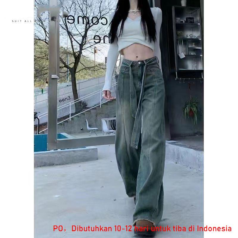 INS Hong Kong Style Loose Straight Mop Wide-Leg Pants
