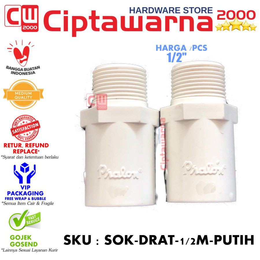 Jual Sambungan Fitting PVC Pralon Sok Drat Luar 1/2 - Valve Socket Aw ...
