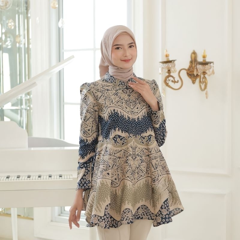 Atasan Batik Wanita Blouse Batik Puffy Peplum Blus Maharani Batik Baju  Kerja Wanita Modern