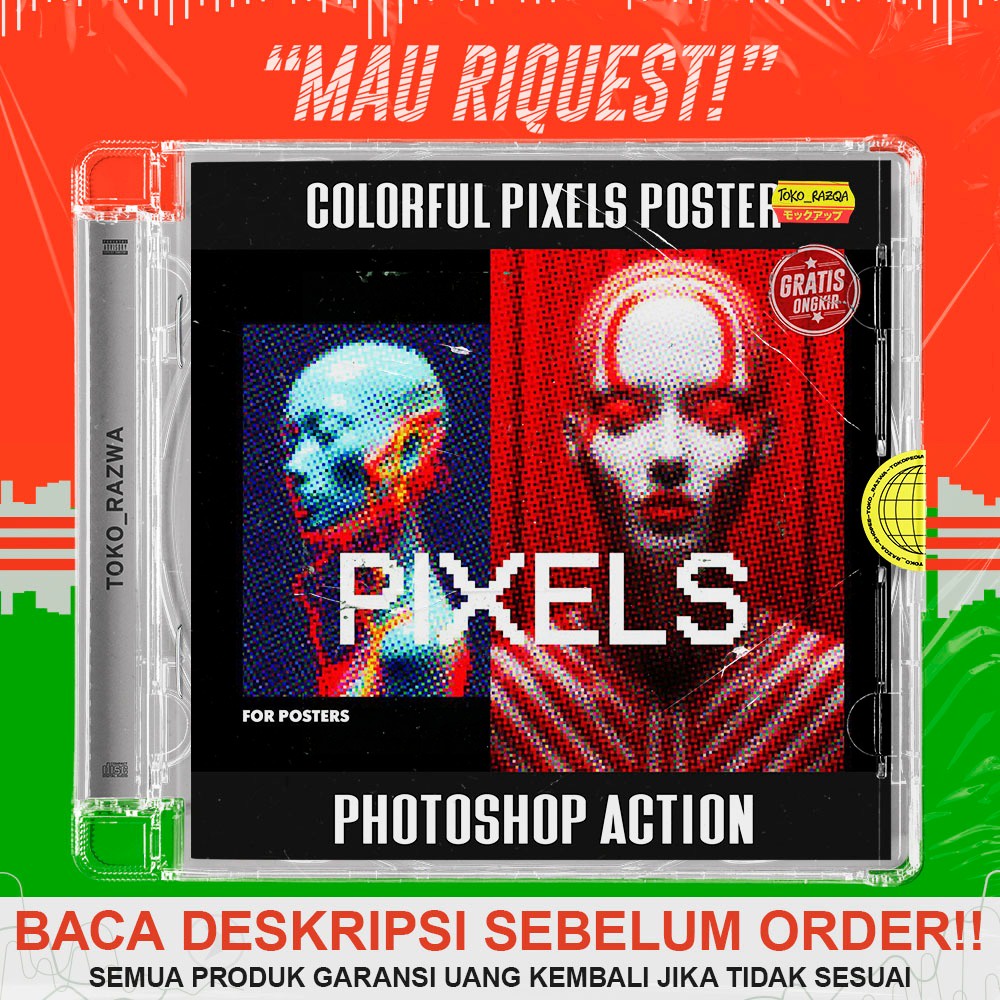 Jual Photoshop Template - Colorful Pixels Poster Photo Effect - 110124 