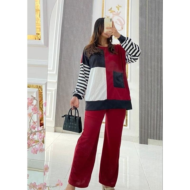 Jual baju setelan casual wanita model kekinan kombinasi warnanya