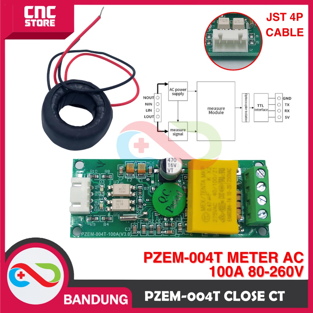 Jual PZEM-004T SENSOR WATT VOLT CURRENT METER AC 100A 80-260V CLOSE CT ...