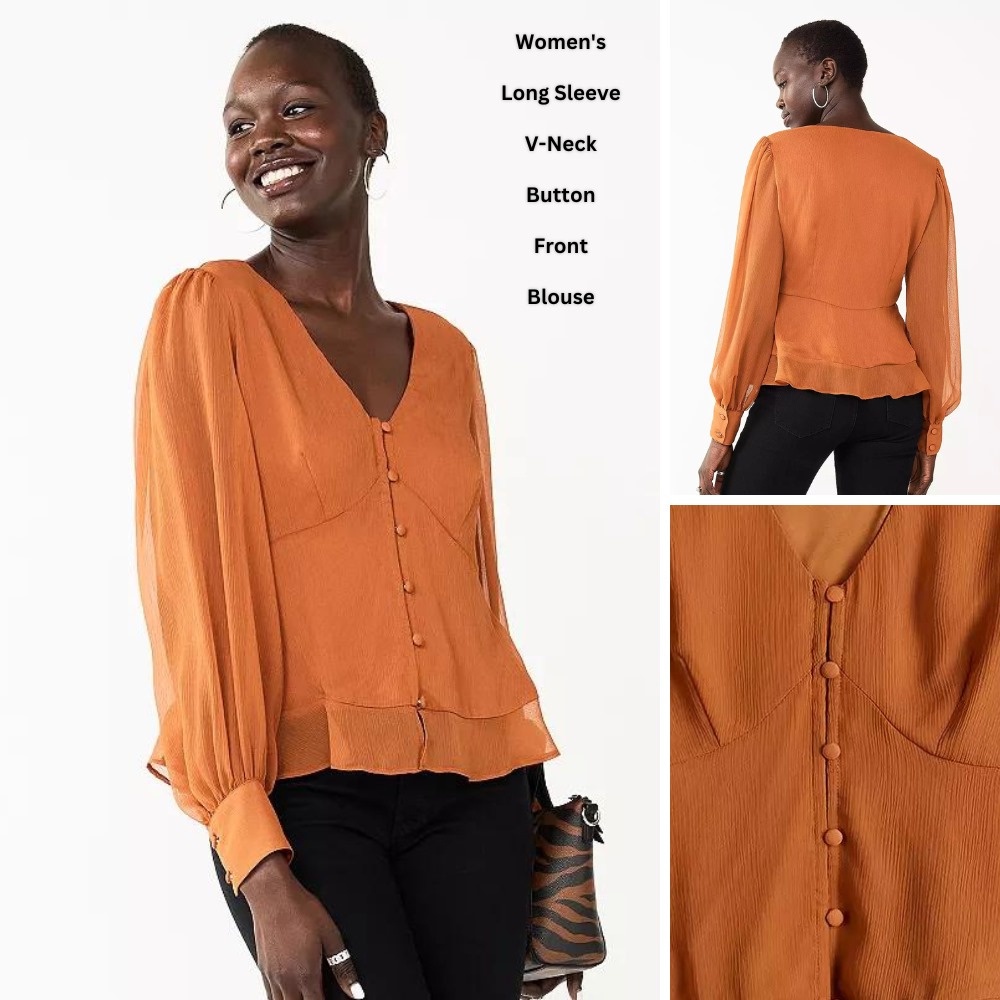 Jual Blouse Wanita Lengan Panjang Bahan Chiffon (NW20 VEE BUTTON BLOUSE