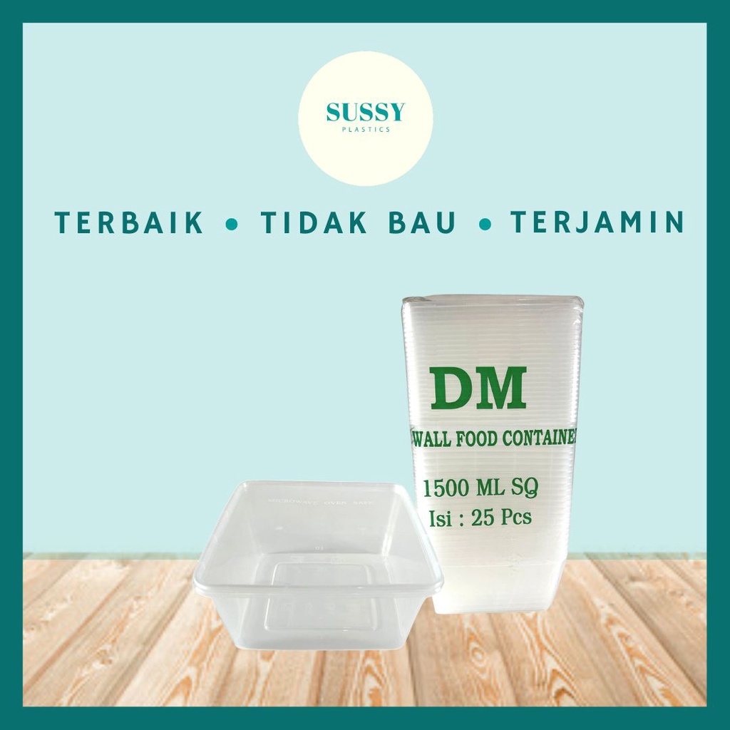 Jual Thinwall Dm 1500 Ml Persegi Square Tutup Kotak Makan Plastik