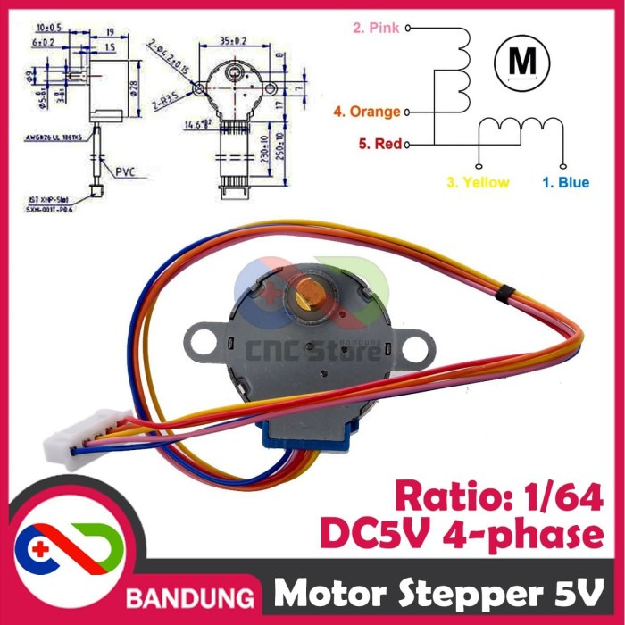 Jual MOTOR STEPPER 5V 4 PHASE 5 WIRE KABEL 25CM 28BYJ-48 FOR ARDUINO ...