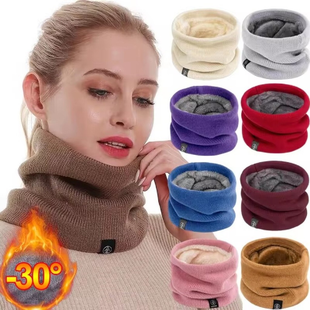 Jual Solid Winter Plush Muffler Woolen Knitting for Women Fleece Ring ...