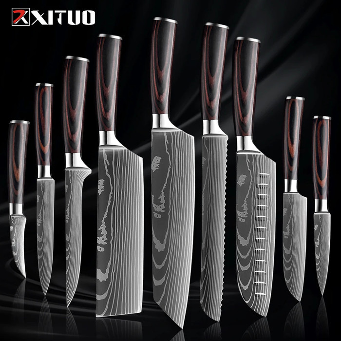 Jual Pisau Dapur Daging Serbaguna Bilah Lebar Tajam Damascus Pattern ...