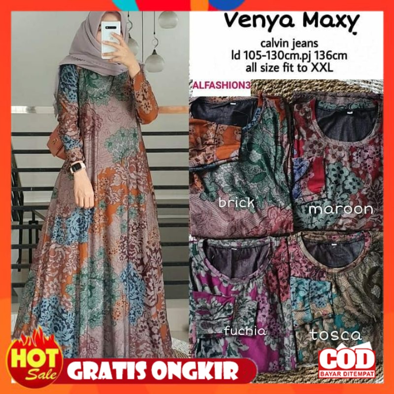 KAIN ADEM HALUS TEBAL Venya Maxy Gamis Calvin Jeans Jumbo Merani Maxi Sarlita Motif Batik Super Jumbo XXXL LD 130 Gamis Calvin Jeans Gamis Batik