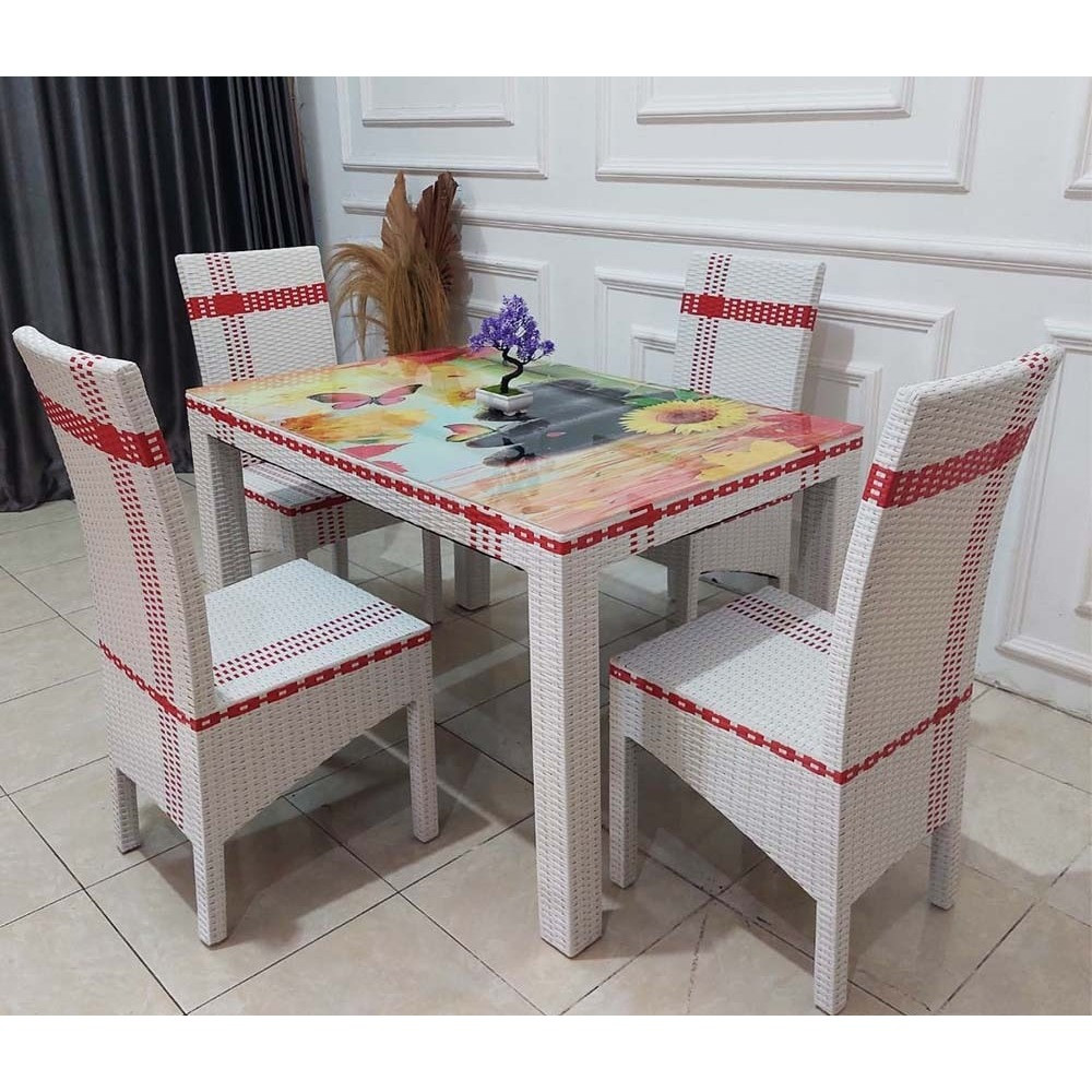 Jual Meja Makan Rotan 4 Kursi Kaca Motif | Shopee Indonesia