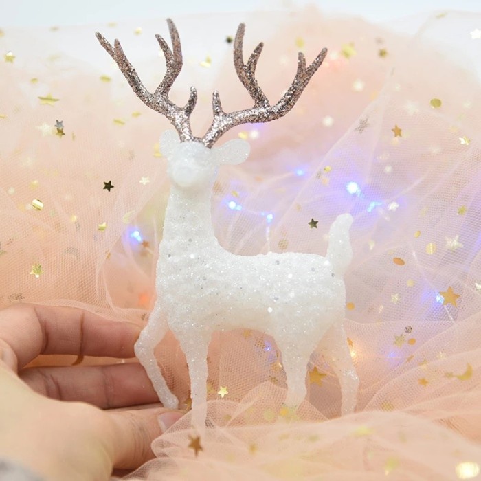 Jual DA5G7 Hiasan Natal Rusa Putih Kristal Penghias Meja Topper Cake ...