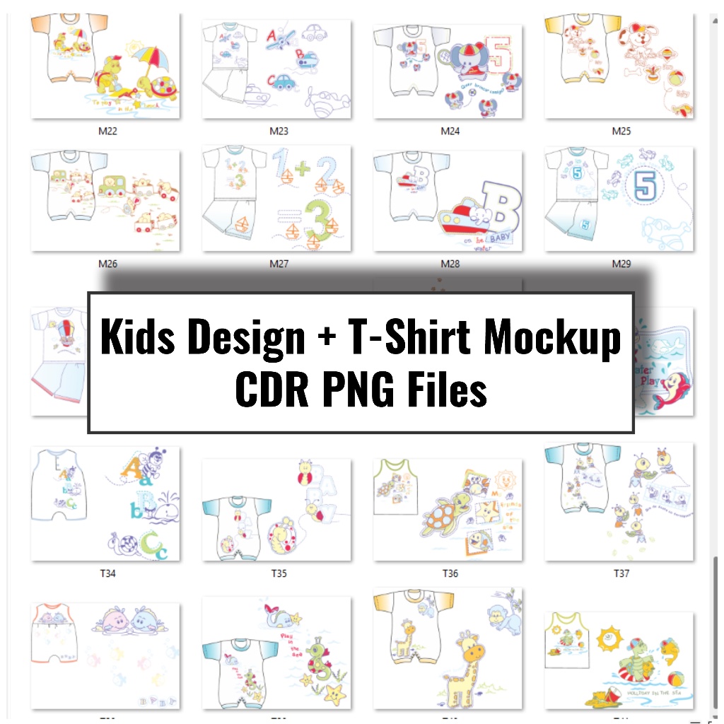 Jual Kids Design Vector Collection + T-Shirt Mockup CDR PNG Files