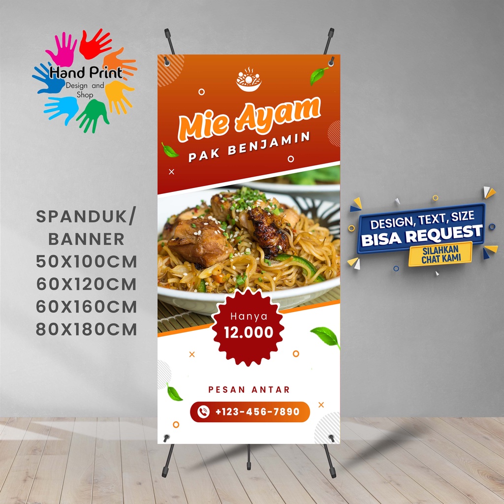 Jual Spanduk Banner Warung Mie Ayam Mie Pangsit Merah 60x160 Cm Outdoor