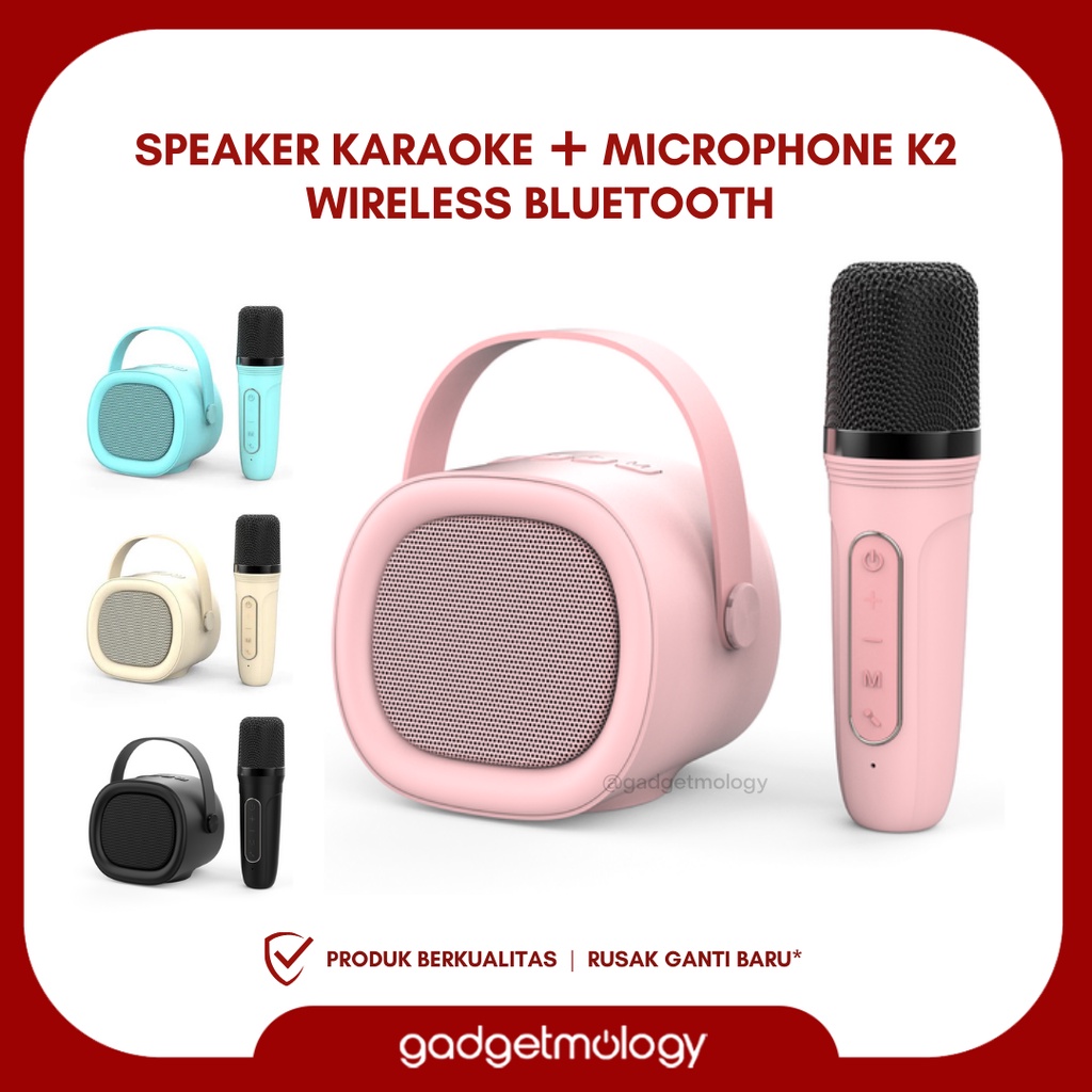 Jual Speaker Karaoke K2 + Microphone Mic Mini Portbale Bluetooth