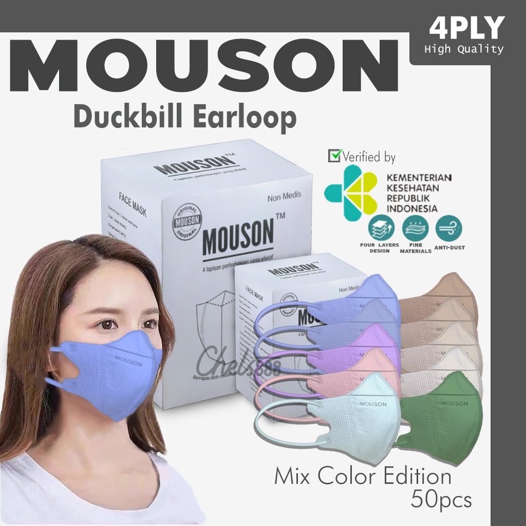 Jual Masker Duckbill Mouson Mix Warna Masker Earloop 4ply Isi 50pcs ...