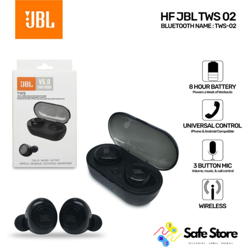 Jual TWS-02 Headset Bluetooth JBL Earphone Wireless V5.0 Stereo Music  Hansfree Extra Bass Tws 02 | Shopee Indonesia