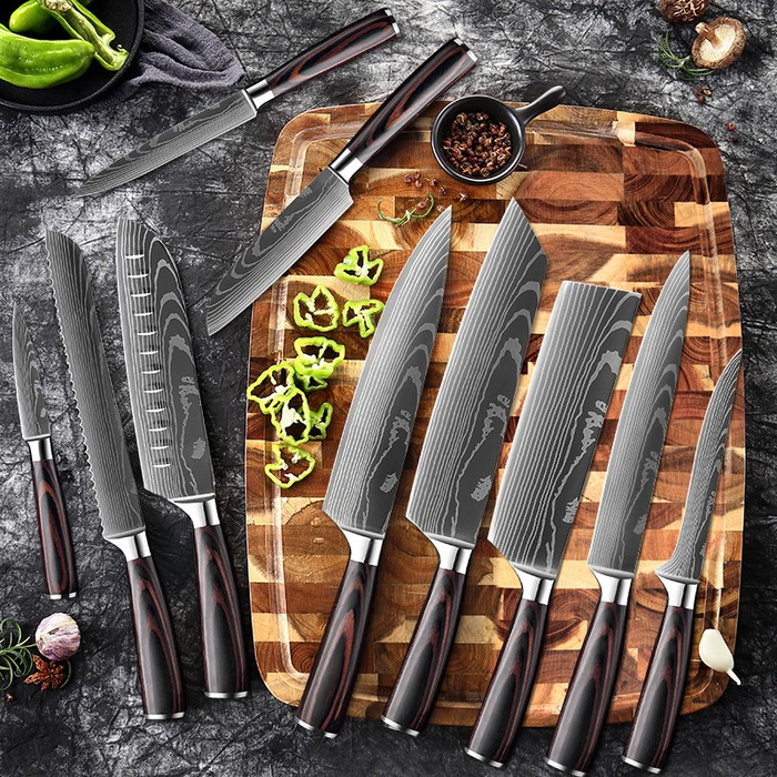 Jual Pisau Dapur Daging Serbaguna Bilah Lebar Tajam Damascus Pattern ...
