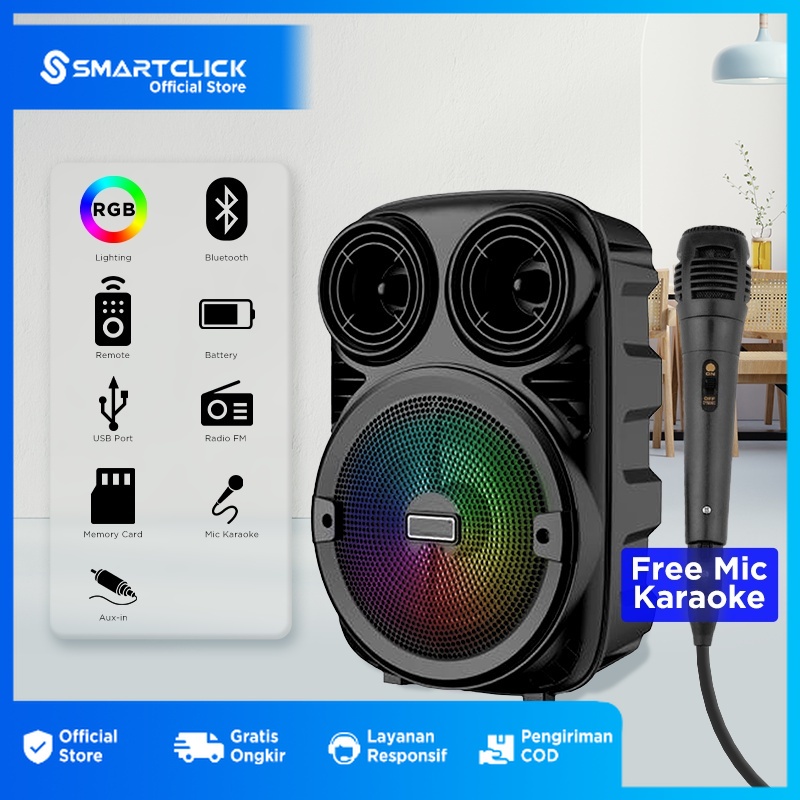 Jual Speaker Bluetooth Karaoke Portable Extra Bass Gratis Microphone ...