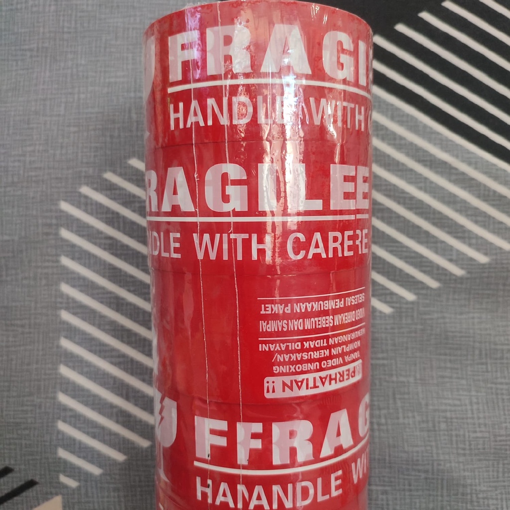Jual SEVEN STAR Lakban Plakban Isolasi Packing FRAGILE Merah UNBOXING ...