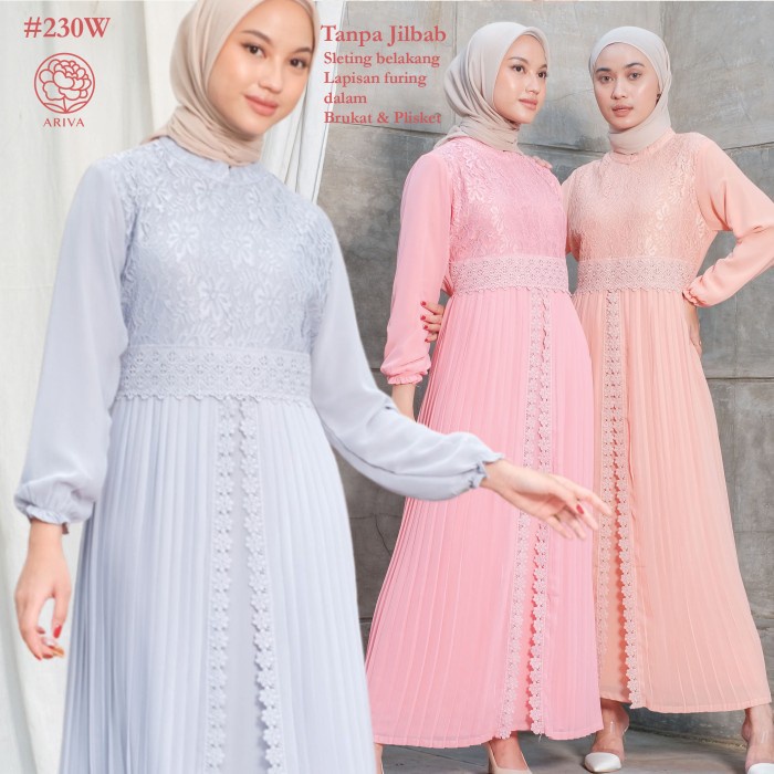 Jual Gamis ZAHRA 230 Brukat Rok Plisket Warna - Gamis Rok Belah - Gamis ...