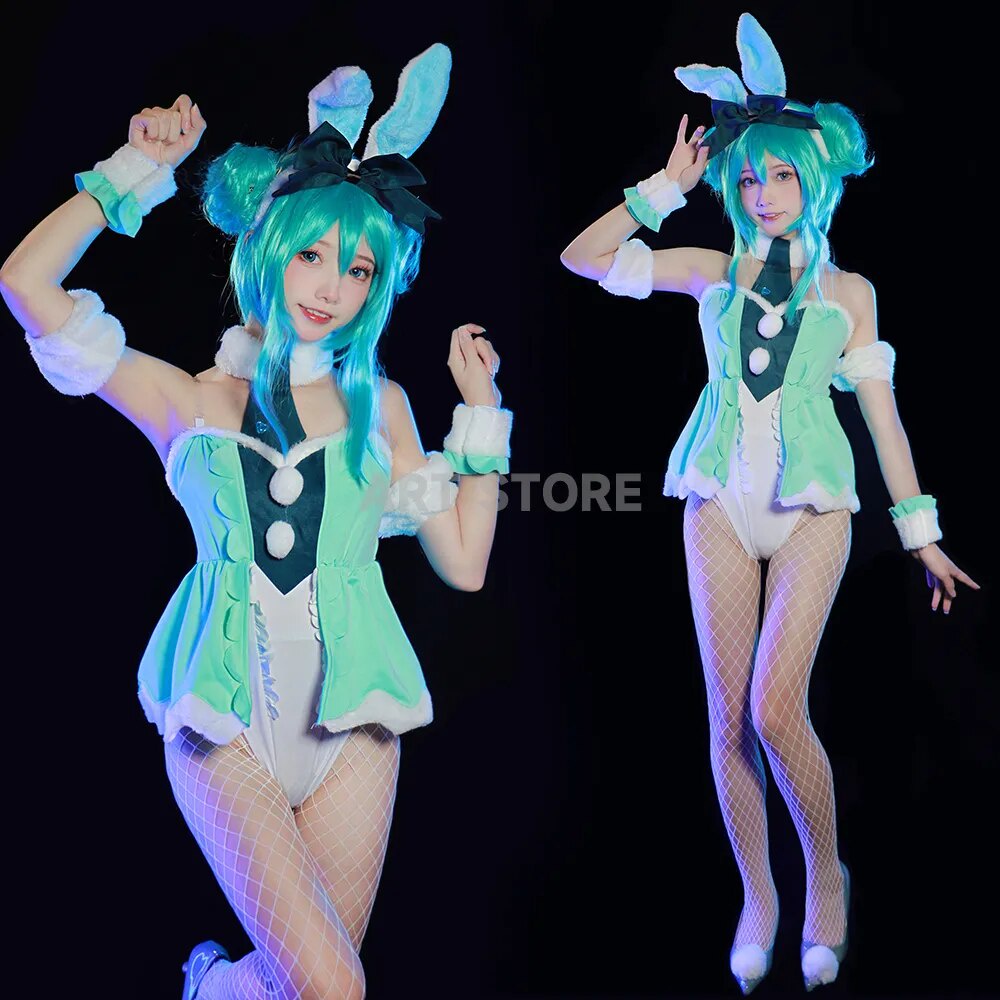 Jual Preorder Miku Bunny Cosplay Costume Anime Cute Girl Bunny Suit Sexy Female Bodysuit White 5394