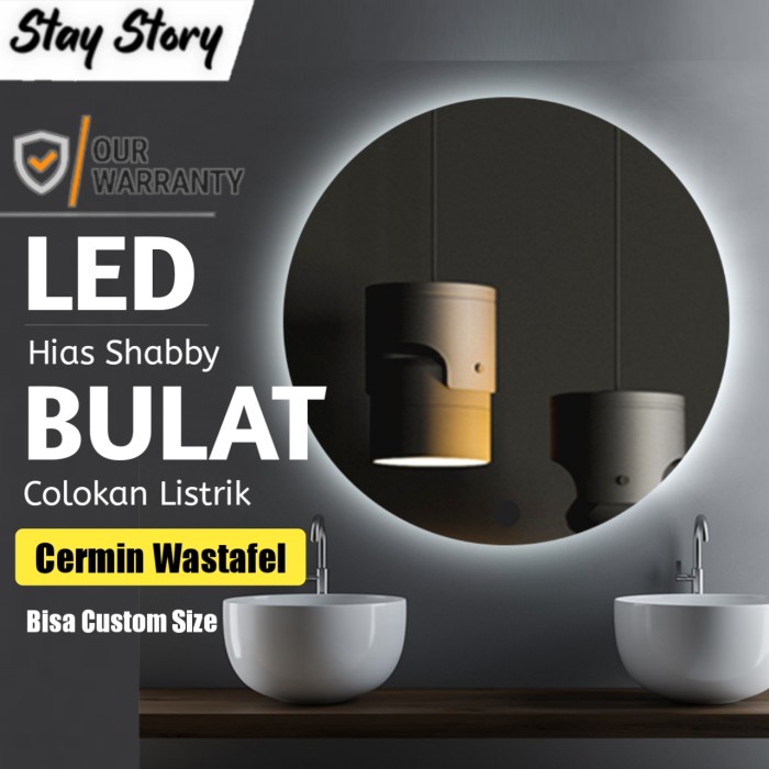 Jual Cermin Toilet Kamar Mandi Led Kaca Wastafel Dinding Bulat Round