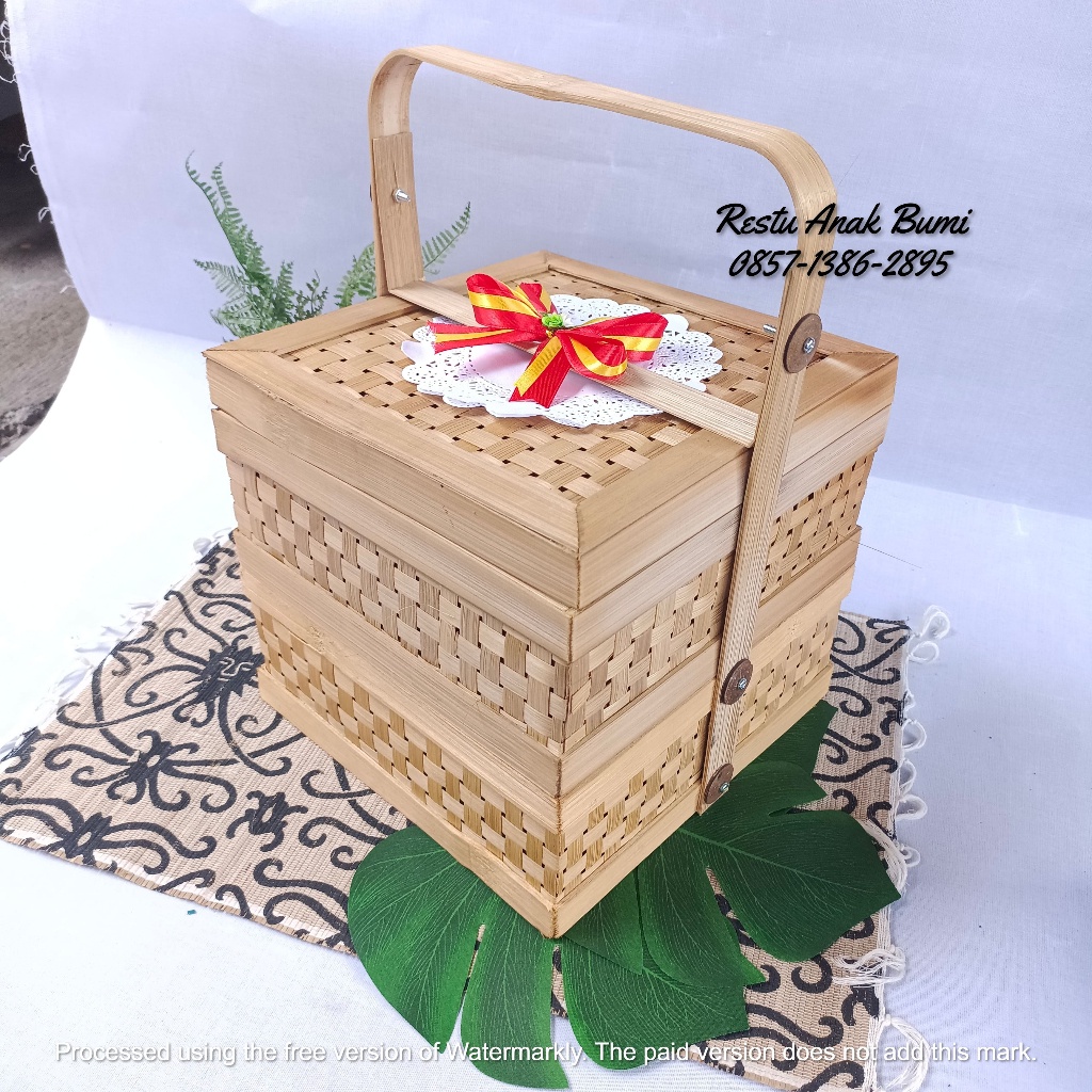 Jual ( R25S ) BOX HAMPERS RANTANG ASAP PITA KERTAS SUSUN 2 20x20cm ...