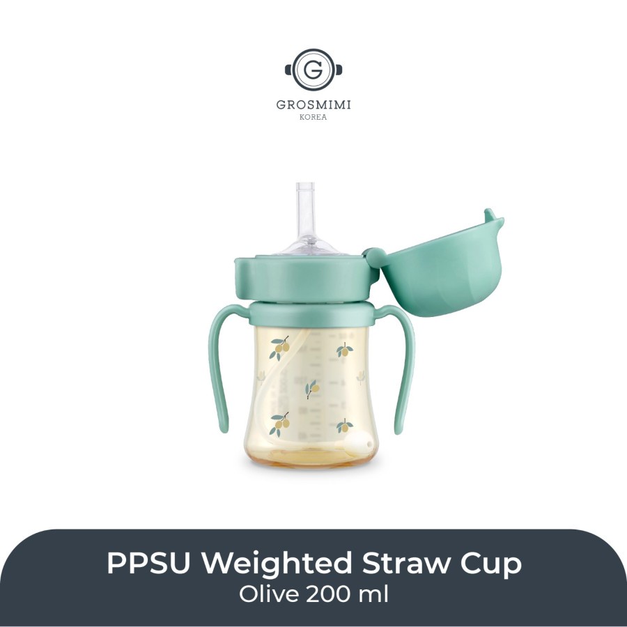 Jual Grosmimi PPSU Weighted Straw Cup 200ml Olive/Pistachio Shopee